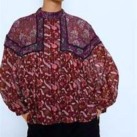 Zara Burgundy Floral Blouse - Picture 9 of 15